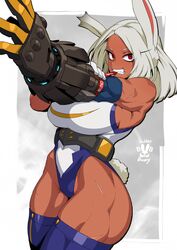 1girls ark_skin athletic_female boku_no_hero_academia bunny_ears dark-skinned_female female hero_outfit_(mha) long_hair mikoyan miruko muscular_female my_hero_academia red_eyes rumi_usagiyama white_hair rating:Explicit score:89 user:Zinners