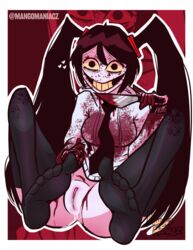  aged_up black_hair black_stockings blood blood_on_face bloody_clothes bloody_knife crazy_eyes crazy_smile creepypasta dripping dripping_pussy dripping_wet feet feet_focus feet_up female female_only flashing flashing_pussy hatsune_miku horror jeff_the_killer knife leaking_pussy long_hair mangomaniacz meme miku_the_killer pale_skin pin_up pink_pussy pussy_juice pussy_juice_drip pussy_juice_trail smile stockings sweatshirt tie tied_hair trend twintails vocaloid yellow yellow_teeth  rating:explicit score: user:mangomaniacz