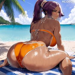 1girls ai_generated all_fours arm_support ass ass_focus barefoot beach bent_over bikini bikini_bottom bikini_top bleach bleach:_the_thousand-year_blood_war bottom_heavy brown_skin bubble_ass bubble_butt dark-skinned_female dark_skin day feet feet_out_of_frame female female_focus from_behind huge_ass kneeling looking_at_viewer looking_back meiogun nai_diffusion outdoors purple_hair rear_view seaside shihouin_yoruichi solo stable_diffusion sunlight thiccwithaq_(ai_style) thick_ass voluptuous water watermark yellow_eyes rating:Questionable score:146 user:Leidenfrost