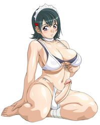 breasts collar futanari intersex iroha large_breasts maid penis samurai_shodown short_hair simple_background sitting yanagi_hirohiko rating:Explicit score:23 user:bot