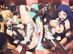 blonde_hair blue_hair breasts censored character_request cum dream_c_club ejaculation large_breasts lolita_channel long_hair mian_(dream_c_club) microphone orgy penis reika_(dream_c_club) socks rating:Explicit score:14 user:bot