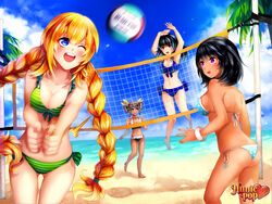 4girls accurate_art_style audrey_belrose beach beach_volleyball bikini braids breasts female huniepop kyanna_delrio latina lola_rembrite slave_handles tiffany_maye rating:Safe score:42 user:0phelia