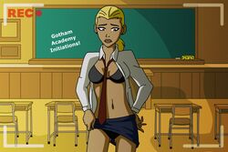 artemis_crock badassk9 bra classroom dc earth_16 embarrassed humiliation open_shirt panties recording school school_uniform skirt_lift young_justice rating:Explicit score:32 user:bot