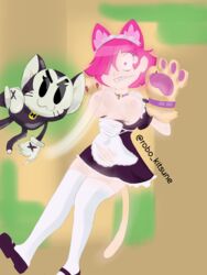  black_cat brawl_stars cat_ears cat_tail colette_(brawl_stars) kit_(brawl_stars) maid maid_headdress pink_hair pinku_pawlette ripped_clothing robokitsune  rating:explicit score: user:robokitsune