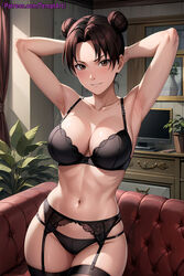 1girls accurate_art_style ai_generated alternate_breast_size armpits arms_behind_head arms_up artist_name bangs big_breasts bra breasts brown_eyes brown_hair cleavage curvaceous double_bun female female_focus garter_belt garter_straps hair_bun huge_breasts indoors light-skinned_female light_skin lingerie looking_at_viewer midriff nai_diffusion naruto naruto_(series) naruto_shippuden panties patreon_username petite pose posing posing_for_the_viewer stable_diffusion stocking stockings temptart tenten tied_hair twin_buns underwear underwear_only url voluptuous watermark web_address rating:Questionable score:155 user:Diwan