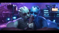 1boy 2girls 3d alien alien_girl asari big_penis bioware blue_body blue_skin dark-skinned_male dark_skin double_fellatio edi fellatio handjob huge_cock jack_(mass_effect) large_penis liara_t'soni mass_effect open_mouth oral oral_sex shiala tomoganim tongue tongue_out veiny_penis rating:Explicit score:120 user:CursedIris