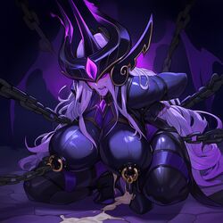 ai_generated big_breasts chained chained_up chains cum huge_breasts latex latex_suit league_of_legends long_hair nai_diffusion nipple_piercing restrained syndra white_hair rating:Explicit score:33 user:Kylar_Stern