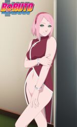 against_wall arm_under_breasts boruto:_naruto_next_generations bottomless bottomless_female bracelet breasts china_dress chinese_clothes darkalx dress female female_only female_pubic_hair high_resolution looking_at_viewer mature mature_female milf naruto naruto_(series) nipples no_pants no_underwear pants_removed partially_clothed partially_clothed_female petite pink_hair pink_pubic_hair pubic_hair red_dress sakura_haruno sleeveless sleeveless_shirt smile solo solo_focus stray_pubic_hair thefarquad uncensored watermark rating:Explicit score:46 user:Shufafija