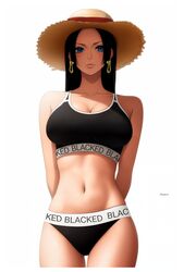 1girls ai_generated big_breasts black_hair blacked blacked_clothing blue_eyes boa_hancock female female_only light-skinned_female long_hair one_piece perfect_body prixmal snake_earrings solo_female straw_hat underwear white_background rating:Questionable score:138 user:BobBurn