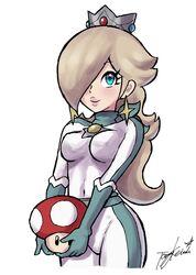 1girls alternate_costume blonde_hair blue_eyes bodysuit clothing female female_focus female_only hair hair_over_one_eye human mario_(series) mario_kart nintendo princess_rosalina smile solo standing tagme yamino_ekakinin rating:Safe score:25 user:Mudlover