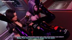 3d alien blender bondage bra clothing comic comic_page dominant_female domination dominatrix english english_text gimp gimp_hood gimp_mask gimp_suit jack_(mass_effect) latex lingerie mass_effect miranda_lawson nipple_piercing skirt small_breasts stockings tali'zorah_nar_rayya vikhlop yuri rating:Explicit score:11 user:vikhlop