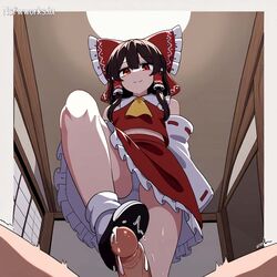 1boy 1boy1girl 1girls ai_generated footjob hairbow nsfwworks.ia reimu_hakurei shoejob touhou trample rating:Explicit score:26 user:nsfwworks.ia