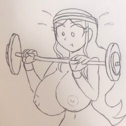 1girls barbell breasts clara_garcia exercise female female_only headband large_breasts long_hair mole_under_eye nairod103098 naked_headband navel nipples tagme training weightlifting weights rating:Explicit score:1 user:Antipenitant