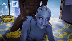 asari assjob currysfm dark-skinned_male female interspecies liara_t'soni looking_at_viewer mass_effect selfie_pose smiling rating:Explicit score:57 user:AsariBBC1