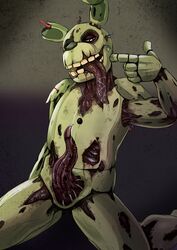 absurd_res animatronic anthro blood bodily_fluids erection five_nights_at_freddy's five_nights_at_freddy's_3 front_view genitals gore green_body hi_res imperatorcaesar kneeling looking_at_viewer machine male male_only narrowed_eyes nude open_mouth penis red_penis red_tongue robot scottgames simple_background solo springtrap springtrap_(fnaf) tapering_penis teeth tongue tongue_out yellow_body yellow_teeth rating:Explicit score:20 user:bot