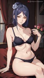  ai_generated ambiguous_imagination konan looking_at_viewer medium_breasts naruto naruto_(series) naruto_shippuden stable_diffusion underwear undressing wide_hips  rating:questionable score: user:amb1guous