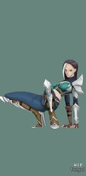  1girls armor benedetta_(mobile_legends) blue_eyes brown_hair heels jeans legwear mobile_legends mobile_legends:_bang_bang pose shoulder_armor tongol123  rating:safe score: user:tongol123