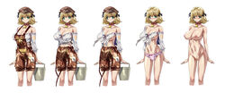 1girls angry bell blush breasts bucket cabbie_hat collar cowbell embarrassed female female_only green_eyes hair_ribbon hat highres large_breasts long_image looking_at_viewer lost_clothes navel nipples no_bra nude original overalls panties patch pubic_hair q_azieru ribbon short_hair short_twintails simple_background sleeves_rolled_up smile solo standing tied_hair torn_clothes twintails uncensored underwear white_background wide_image rating:Questionable score:21 user:bot