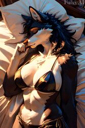  ai_generated big_breasts bikini blue_fur fureeai furry large_breasts sleeping wolf wolf_girl  rating:explicit score: user:fureeai