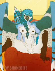 2012 avian bird blue_jay breasts female lady_snakebite nude pussy solo spread_legs spreading teal teal_hair wings rating:Explicit score:6 user:bot