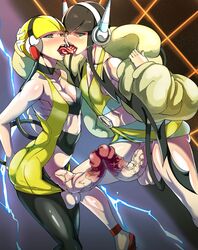 2futas abs black_hair blonde_hair blue_eyes blush breasts censored cleavage elesa_(pokemon) frottage futa_only futanari gym_leader headphones highres huge_cock huge_testicles human kissing lightning mosaic_censoring nuezou open_mouth pantyhose penis pokemon pokemon_bw pokemon_bw2 selfcest testicles time_paradox tongue veiny_penis rating:Explicit score:165 user:bot