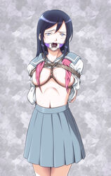 aragaki_ayase arms_behind_back bondage box_tie breast_bondage breasts censored femsub gag gagged highres medium_breasts nude open_mouth_gag ore_no_imouto_ga_konna_ni_kawaii_wake_ga_nai ring_gag rope sakuraba_tsukasa saliva schoolgirl skirt spider_gag sweat tears rating:Questionable score:31 user:bot