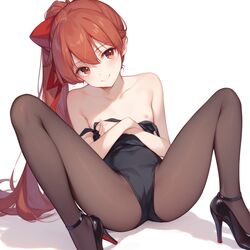  ai_generated black_heels black_leotard christian_louboutin_(brand) dearmatda flashing_breasts high_heels kasumi_yoshizawa leotard pantyhose persona persona_5 ponytail red_bow red_eyes red_hair simple_background small_breasts stable_diffusion sumire_yoshizawa  rating:explicit score: user:dearmatda