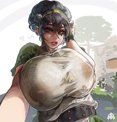 1girls alamanderarts areolae areolae_visible_through_clothing avatar_legends avatar_the_last_airbender big_breasts black_hair blind breasts busty clothing earth_kingdom female female_only huge_breasts large_breasts looking_at_viewer selfie solo toph_bei_fong rating:Explicit score:317 user:Rex_Hollins