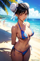  1girls ai_generated beach bikini black_hair breasts chun-li fbps35 hair_ornament sky solo street_fighter thick_thighs wide_hips  rating:questionable score: user:fbps35