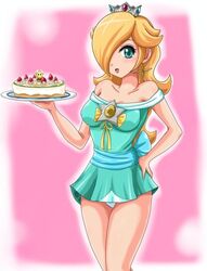 1girls bare_arms bare_shoulders bare_thighs blonde_hair blue_dress blue_eyes blue_outfit blush blushing cake cute female female_focus female_only food human human_focus human_only long_hair mario_(series) nintendo off_shoulder pink_background princess_rosalina short_dress sigurdhosenfeld skirt smile smiling solo solo_female solo_focus super_mario_galaxy waitress wholesome rating:Safe score:46 user:Flaminguy