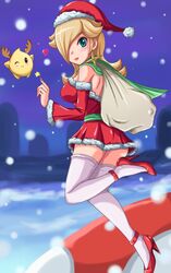 1girls blonde_hair christmas color detached_sleeves earrings female hair heart high_heels human jewelry jumping lipstick long_hair luma makeup mario_(series) miniskirt nail_polish nintendo payot princess_rosalina shoes sigurdhosenfeld skirt smile snow solo_focus standing stockings super_mario_bros. thighhighs zettai_ryouiki rating:Questionable score:63 user:Flaminguy