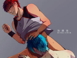 2boys blue_eyes blue_hair fellatio gay hair hand_on_head kagami_taiga kuroko_no_basuke kuroko_tetsuya male multiple_boys oral red_hair yaoi rating:Explicit score:13 user:bot