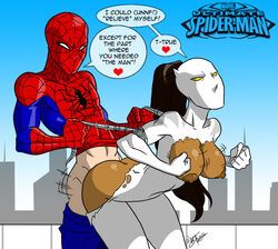 1boy 1girls 2012 aeolus06 ava_ayala bodysuit dark-skinned_female dark_skin english_text female human interracial light-skinned_male light_skin male marvel peter_parker sex spider-man spider-man_(series) standing_doggy_style straight straight_hair text torn_pants ultimate_spider-man white_tiger_(marvel) rating:Explicit score:280 user:giggletits