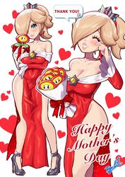 blonde_hair blue_eyes breasts female female_only fire_flower mario_(series) mother's_day nintendo princess_rosalina solo super_mario_3d_world yamino_ekakinin rating:Questionable score:54 user:Mudlover