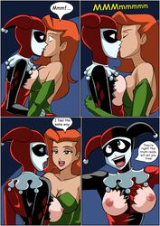 2girls batman:_the_animated_series batman_(series) breasts cleavage closed_eyes comic dc_comics dcau dialogue drawnthatwayxx english_text female female_only harley_quinn harley_quinn_(classic) human justicehentai.com kissing multiple_females nipples poison_ivy poison_ivy_(dcau) speech_bubble supervillainess yuri rating:Explicit score:77 user:squiddy