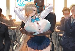  ai_generated asuna_(blue_archive) asunablacked blonde_hair blue_archive dark-skinned_male interracial  rating:explicit score: user:amolaspollxs