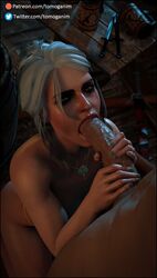 1boy 1girls 3d blowjob ciri fellatio green_eyes green_nails handjob light-skinned_male necklace nude oral painted_nails realistic scar the_witcher_(series) tomoganim white_hair rating:Explicit score:49 user:Avner1