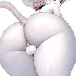 ai_generated anthro balls big_ass close-up femboy furry furryedits_ai fuzzle_(fuzzleedits) green_eyes hi_res male male_only nude pink_hair rat rat_tail rear_view rating:Explicit score:19 user:furryai32