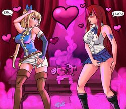 absurdres blonde_hair blush boots breasts brown_eyes charm_(spell) clothed erza_scarlet fairy_tail female_only femsub hair_covering_one_eye heart hypnotic_gas large_breasts lesbianization long_hair love_potion lucy_heartfilia masturbation miniskirt multiple_girls multiple_subs psicoero red_hair sexuality_change side_ponytail skirt straight_to_gay tattoo thighhighs yuri rating:Questionable score:11 user:nutshacker69