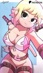 1girls belt black_eyes blonde_hair bra cosplay female gloves gwenpool_(cosplay) katana marvel no_visible_genitalia ny4nny4an partially_clothed pink_hair ramona_flowers scott_pilgrim selfie short_hair solo solo_female straps two_tone_hair weapon rating:Explicit score:36 user:Daria_Moon