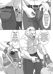 biceps canine censored clothing comic dialogue english_text feline forced_sex furry gay german_shepherd lion male male/male male_only muscles no_humans penis police ron9 shirt translated trousers uniform veins yaoi rating:Explicit score:15 user:bot