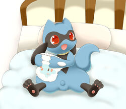 bed color feral front_view fur male male_only nude open_mouth penis pokemon red_eyes riolu schnecken sitting solo tagme testicles rating:Explicit score:3 user:bot