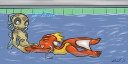 anthro cute feebas female kicking lesson magikarp male pokemon pool shardshatter smooth_skin swimming swimsuit water wet rating:Explicit score:3 user:bot