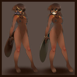 anthro beaver breasts ear_piercing eyewear female fur glasses interspecies mammal monotreme necklace nude piercing platypus pussy rodent standing tsampikos rating:Explicit score:10 user:bot