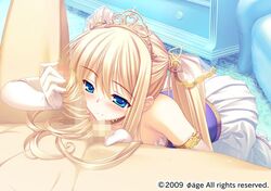 blonde_hair blue_eyes blush clothed_sex dress hairjob himukai_kyousuke lieselotte_schreiber long_hair owari_naki_natsu_towa_naru_shirabe penis princess tied_hair twintails rating:Explicit score:10 user:bot