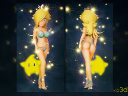 back_view belly_chain blonde_hair blue_eyes bra female hair_over_eyes high_heels human kid3d luma mario_(series) nintendo panties princess_rosalina super_mario_galaxy thong rating:Questionable score:29 user:Freezer88