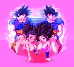 1boy 2girls all_fours ass ass_grab black_hair blush breasts breasts_out caulifla doggy_style dragon_ball dragon_ball_super faster_then_light female_saiyan ffm_threesome holding_hands kale mlix mrmlix muscular muscular_male saiyan saiyan_only son_goku sweat threesome ultra_instinct universe_6/universe_7 universe_6_saiyan/universe_7_saiyan rating:Explicit score:132 user:Dbfan00