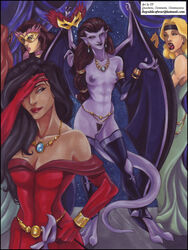  4girls angela_(gargoyles) dark-skinned_female dark_skin disney dress elisa_maza exhibitionism female female_only gargoyles human humanoid light-skinned_female light_skin margot_yale misunderstanding nipples nude nude_female purple-skinned_female purple_skin vp vp1940  rating:explicit score: user:bot