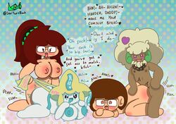  1futa 1girls 2boys anthro bubble_butt dark_skin dialogue femboy_(lexitopsback) freckled_breasts freckles_on_breasts futanari heart-shaped_pupils human legendary_pokémon lexi_(lexitopsback) lexitopsback male_penetrating milky_(milkyeightysix) orgy pale_skin pokémon_(species) pokemon pokephilia puffy_nipples pulling_hair smoothie_(milkyeightysix) tagme tongue_out  rating:explicit score: user:deleted107137