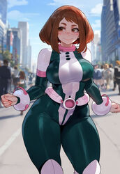 1girls ai_generated alternate_breast_size big_breasts breasts brown_eyes brown_hair female female_only floox high_resolution huge_breasts large_breasts light-skinned_female my_hero_academia ochako_uraraka ochako_uraraka_(hero_outfit) short_hair thiccwithaq_(ai_style) thick_thighs wide_hips rating:Questionable score:152 user:LiangXI